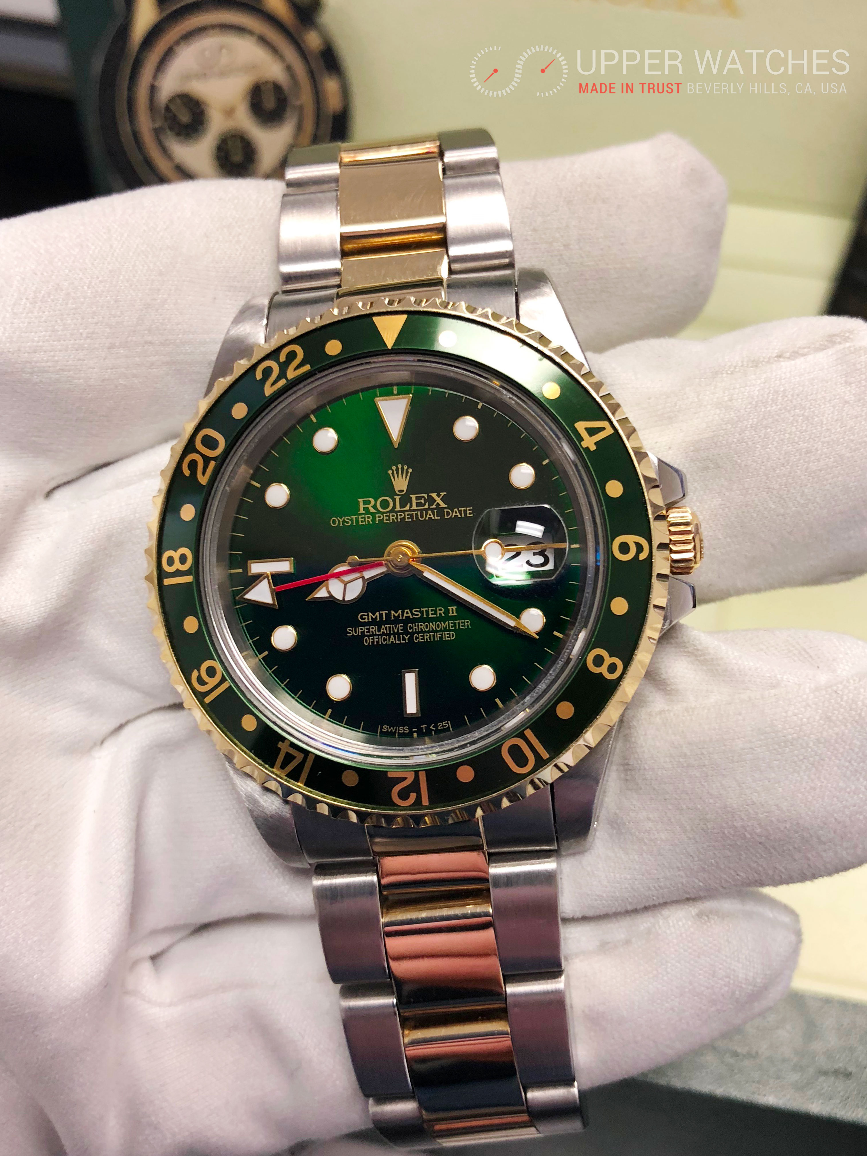 rolex gold gmt green dial