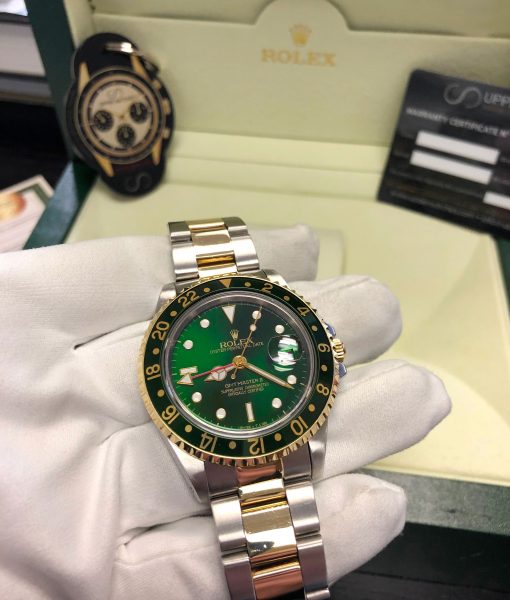 Rolex GMT MASTER II Green Hulk Dial two Tone 18K yellow Gold