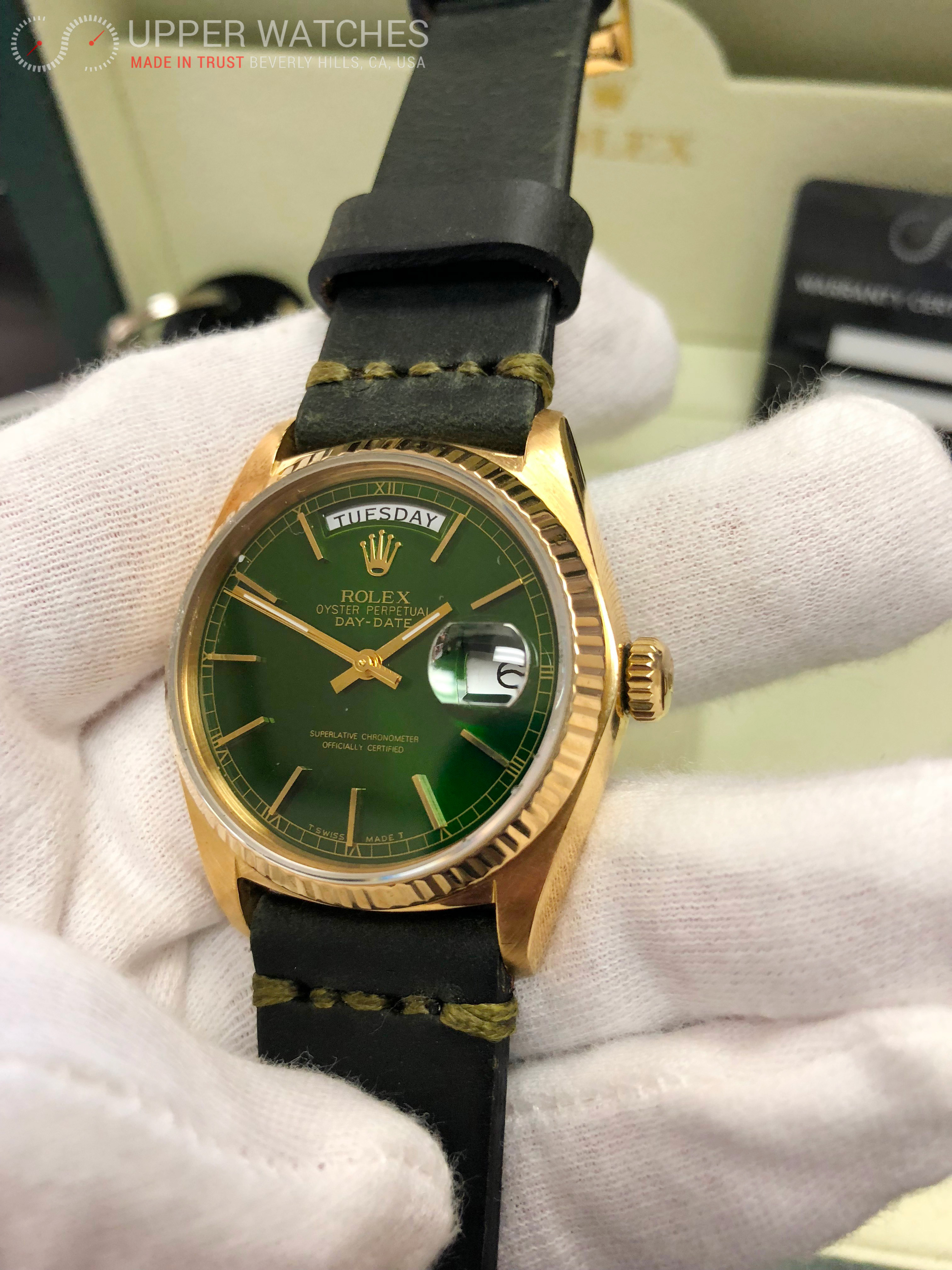 rolex green leather