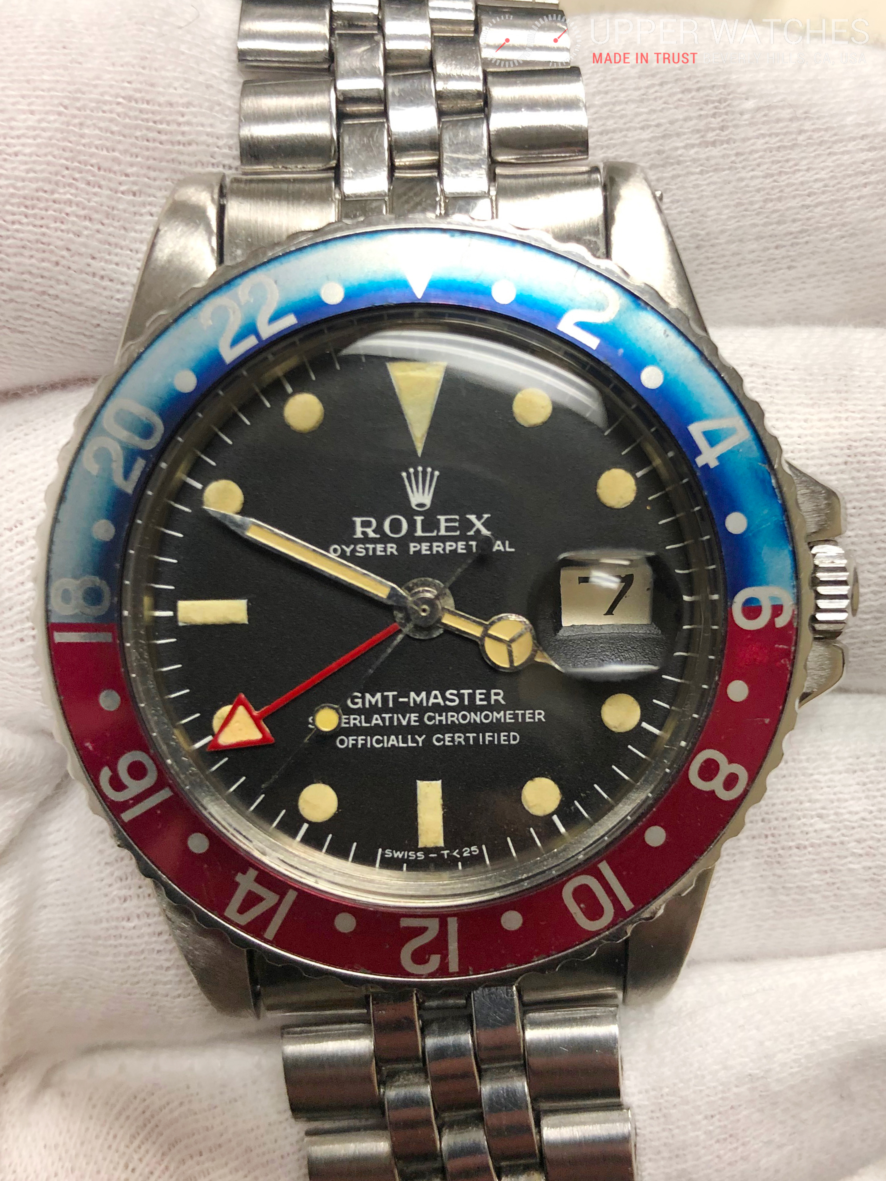 Rolex GMT Master Gorgeous Long E Dial, Red GMT Hand, Faded Pepsi Bezel Circa 1967 - Upper Watches